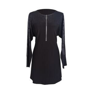 Women's Long Sleeve Black Tunic Size L Half Zip Distressed NWT Artex Fashions